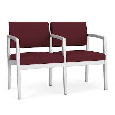 Lesro Lenox Steel 2 Seater with Center Arm, Wine/Mulberry (Red) Seat, Wine/Mulberry Back, 43.5 W 24.5 L LS2103